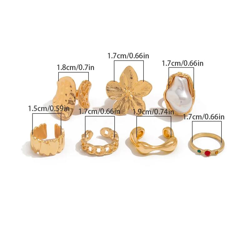 Retro Punk Metel Irregular Exaggerated Flower Ring For Women Elegant Baroque Pearl Open Ring Jewelry Accessories Gifts