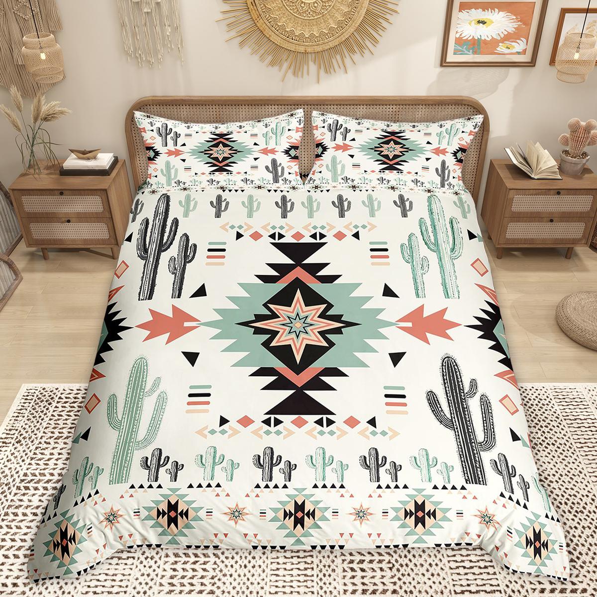 Creative Homewares Unisex Homewish Boho Aztec Duvet Cover Set Western Tribal Geometric Bedding Set Bohemian Tropical Cactus Comforter Cover Set