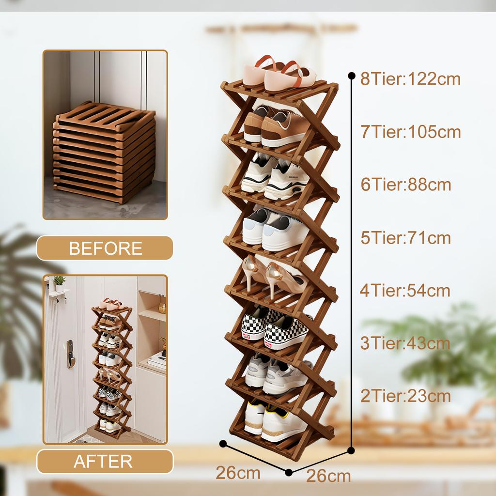 Bamboo Folding Shoe Rack Space Saving Wooden Shoes Organizer Entryway Corner Shelf Stable Construction Large Capacity Cabinet