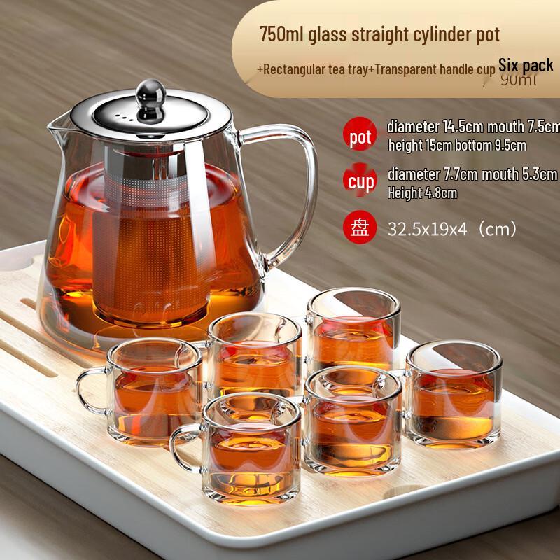 Glass Teapot Set with Cups and Tray