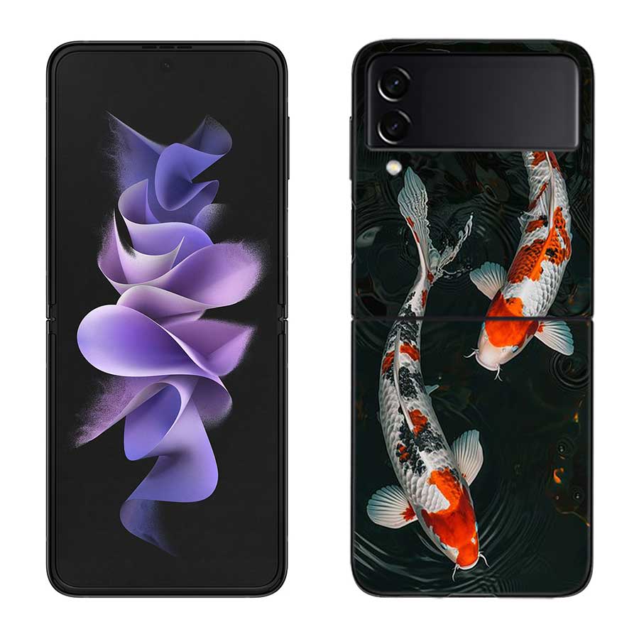 High End Ornamental Fish and Koi Carp Phone Case For Samsung Z Flip 7 6 5G Galaxy Z Flip 5 4 3 Black Hard Cell Cover Luxury PC