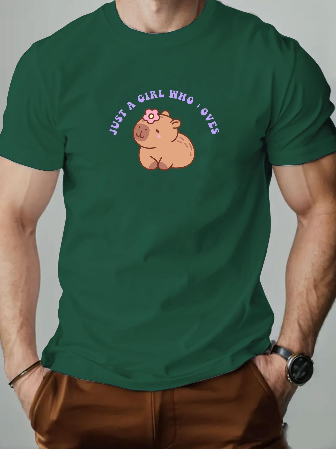 

Mens cotton Tshirt cartoon capybara summer round neck shortsleeved graphic breathable fashion casual Tshirt 4XL