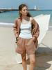 LENINA Lona Linen Half Pants_Brown