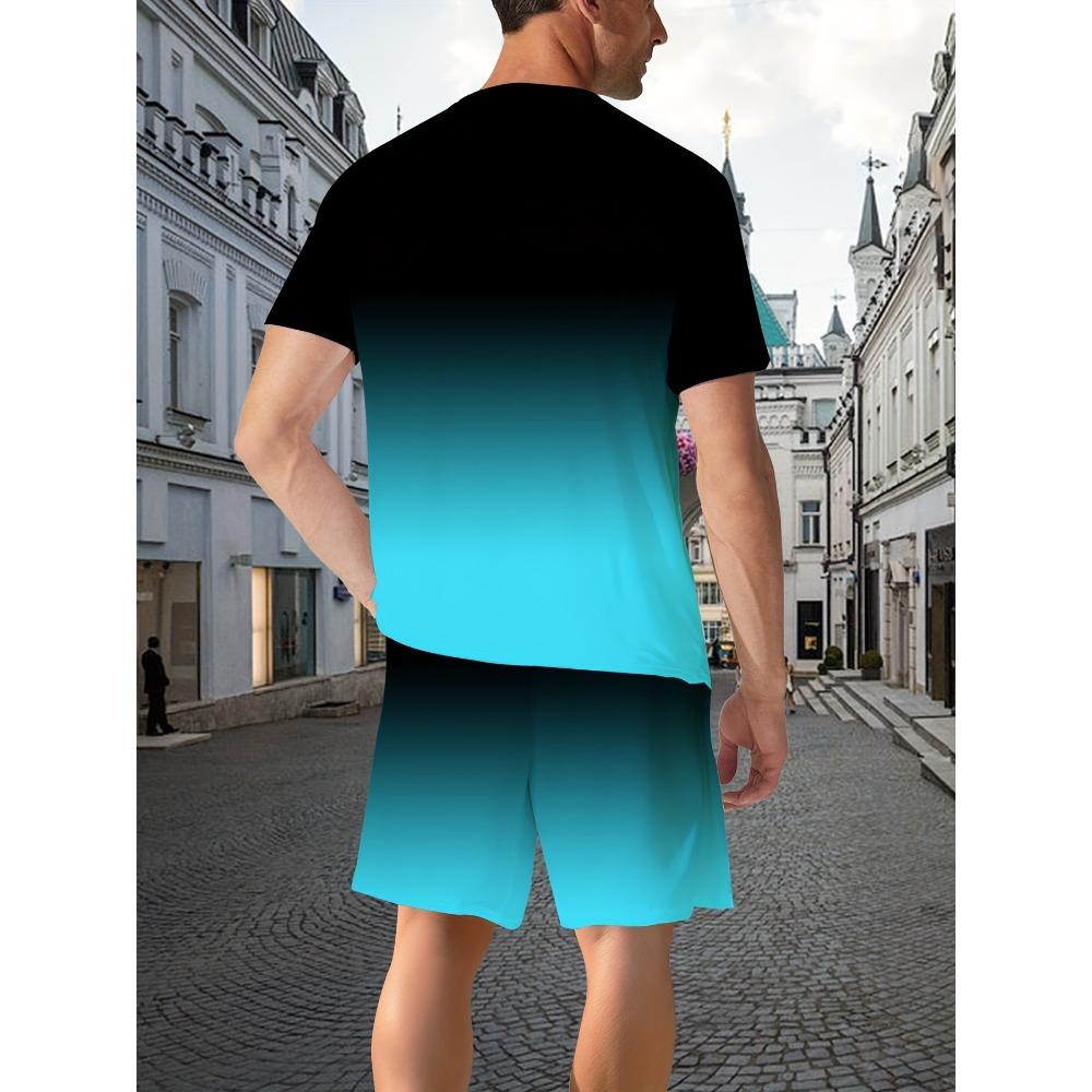 Gradient splicing letter pattern full body digital printing men's set