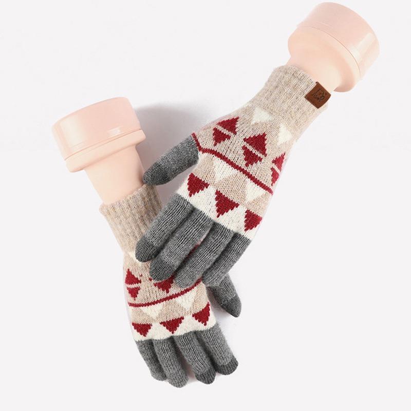 Wool knitted gloves women's winter warm full-finger gloves piled thickened cycling wool gloves men