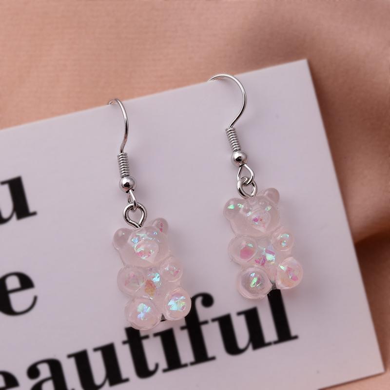 Cute Sequin Gummy Bear Dangle Earrings Cartoon Animal Drop Earrngs for Women Girls Party Holiday Jewelry Gifts
