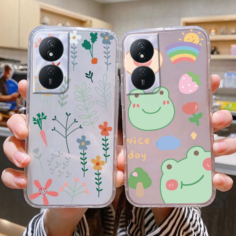 Phone Case For Honor X7b 4G 5G Case Silicone Flowers Cute Cat Bumper Coque For HonorX7B X 7B Cover Protective Soft Clear Shell