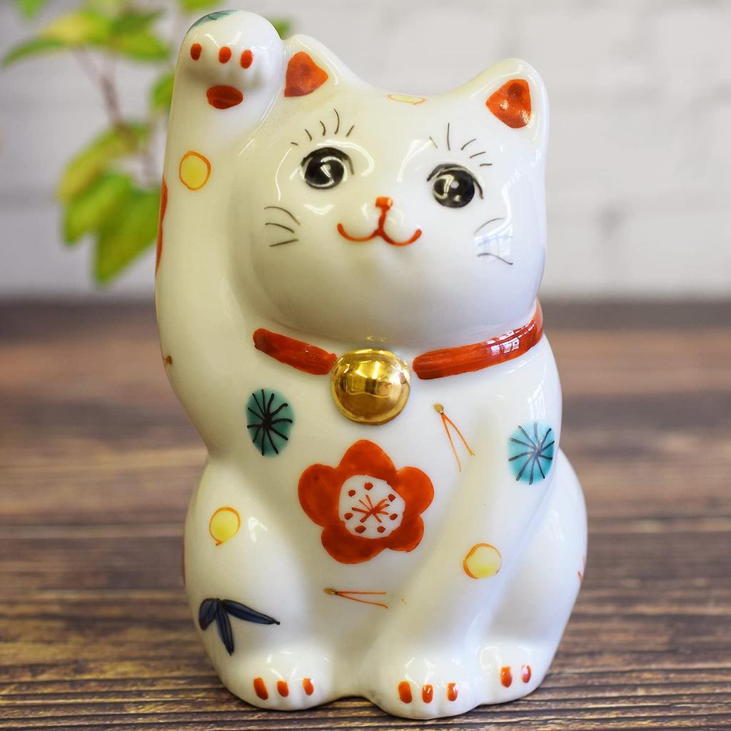 Waza no Kura Stylish Lucky Charm Kutani Ware with and Plum Design Perfect for Grand 60th 70th 77th Birthday Feng Interior and Gifts Right-Handed