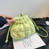 Women Puffer Bucket Bag Detachable Strap Drawstring Shoulder Bags Solid Color Soft Padding Handbag for Outdoor Travel
