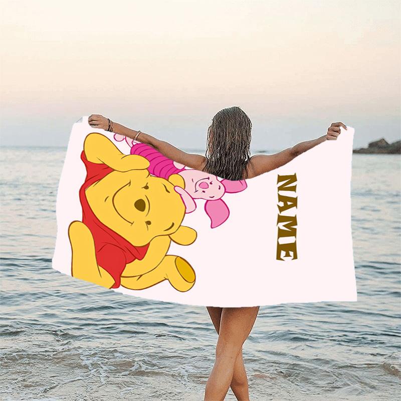 1pc Winnie2 Beach Towel with Custom Name, Beach/Swimming/Bath/Picnic/Camping Towel, Suitable for Seaside Beaches