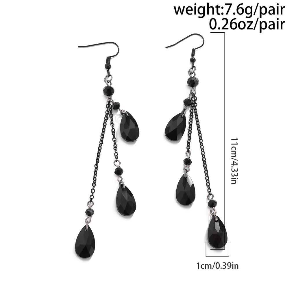Ingemark Trendy Long Tassel Droplet Imitation Crystal Pendent Earrings Women Elegant Black Chain Piercing Drop Earrings Jewelry