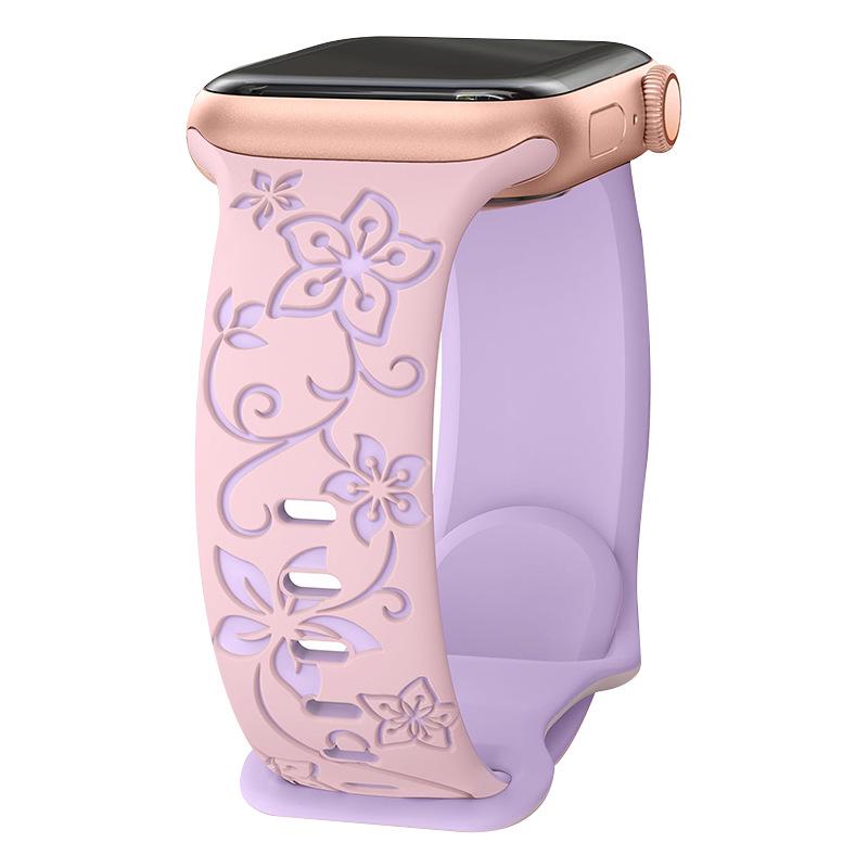 Compatible Apple Floral Engraved Silicone Watch Band for iWatch