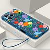 Pink Cartoon Floral Lanyard Case For iPhone 17 Pro Max iPhone 16 15 14 13 Pro Max 11 16E 17E Soft Silicone Phone Back Cover
