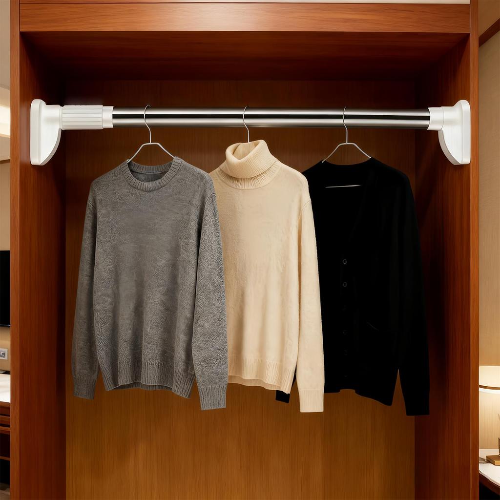 Adjustable Stainless Steel Shower Curtain Rod Clothes Drying Rack No-Drill Telescopic Pole for Laundry Room Bathroom