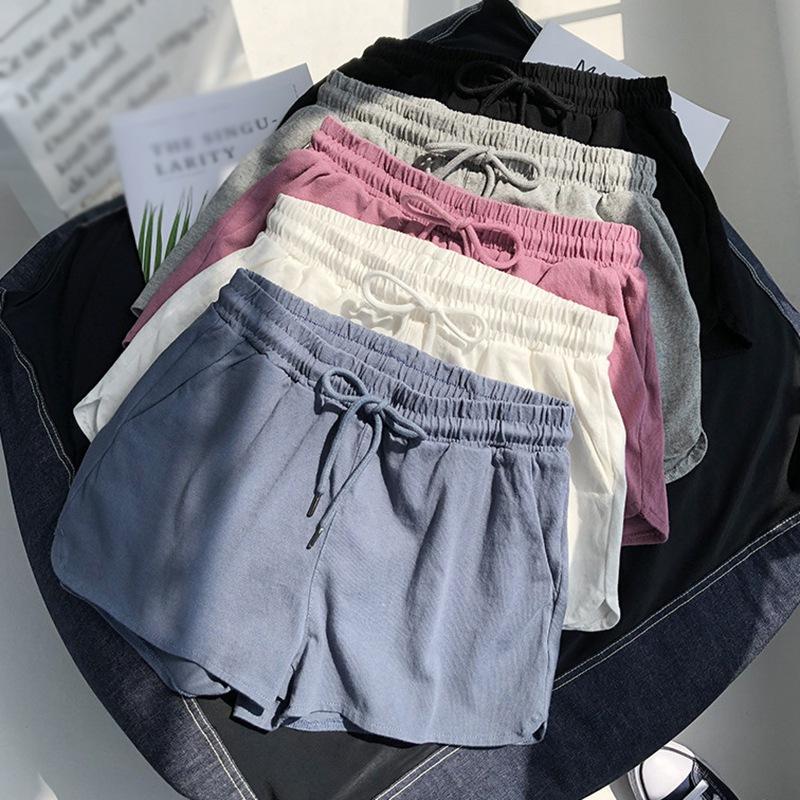 Elastic Waist Sports Loose Solid Color Cotton Blend Shorts