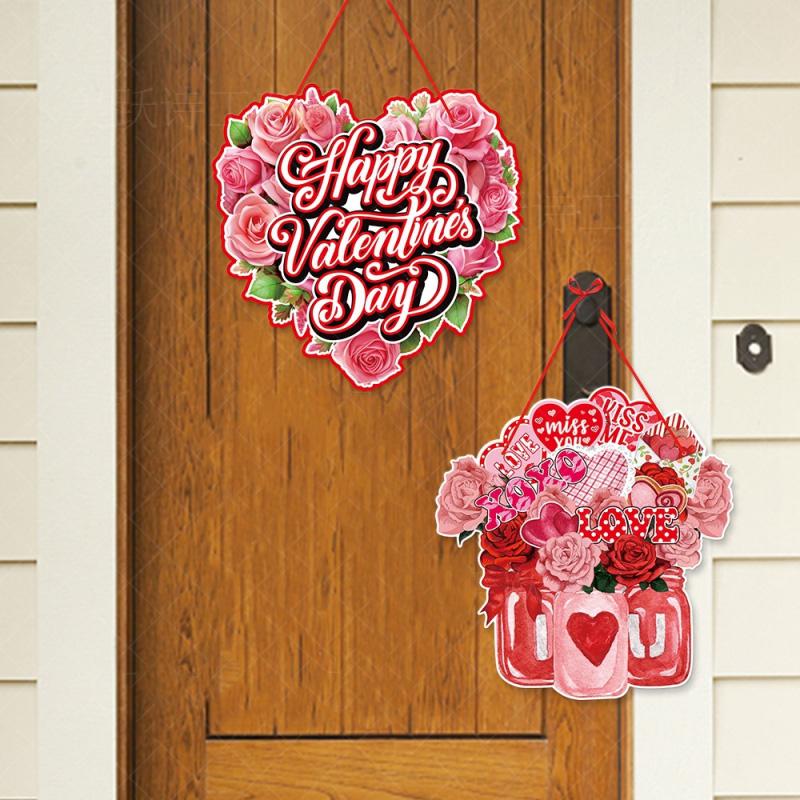 New Valentine's Day Door Hanger Banner Garland Heart Love Faceless Doll Pendants Window Ceiling Hanging Wedding Party Home Decor