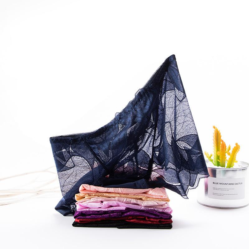 Plus Size Women's Summer Sexy Lace Sheer Cotton Bottom Mid Crotch Triangle Panties