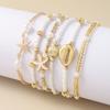 Vintage Seed Bead Stacked Bracelet Set Starfish Shell Embellishment Bracelets Elegant Women's Summer Beach Party Ideal Zircon