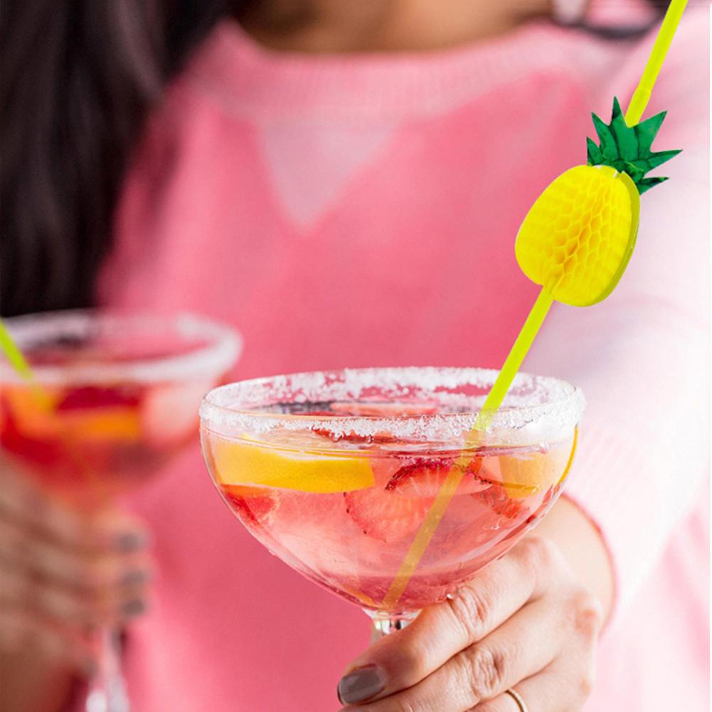100Pcs 3D Pineapple Tropical Fruit Straw Beach Party Cocktail Drinking Sucker KTY
