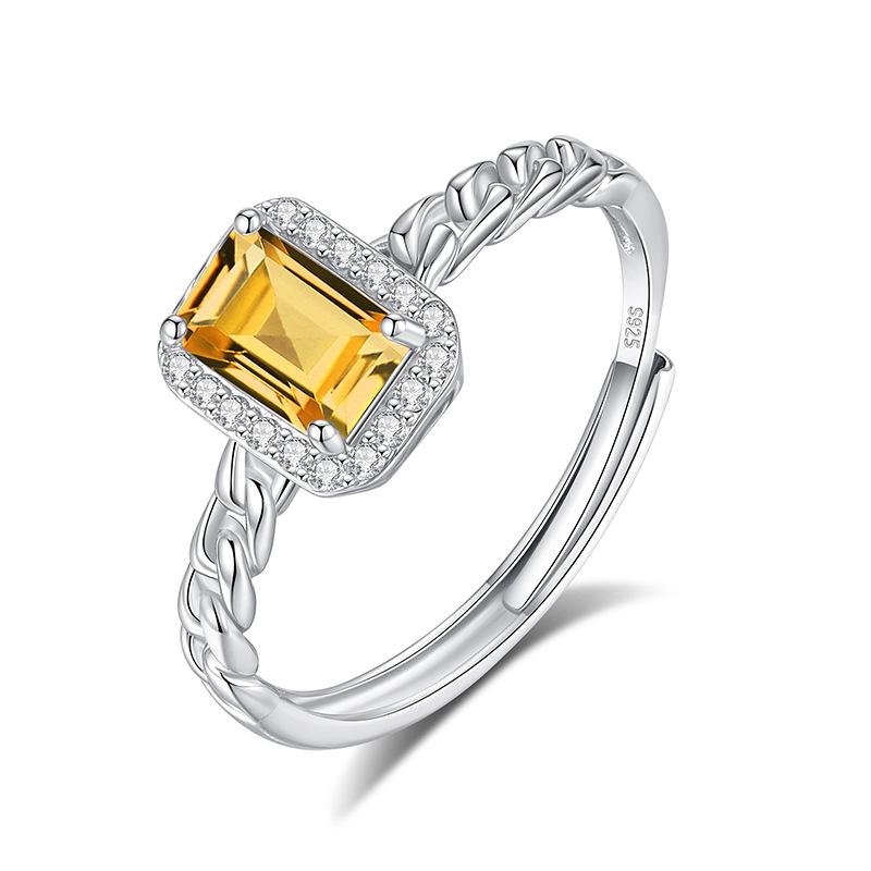 S925 Silver Square Crystal Open Ring, Multiple Colors, Adjustable Dainty Band, Korean Style Daily Jewelry Gift for Women