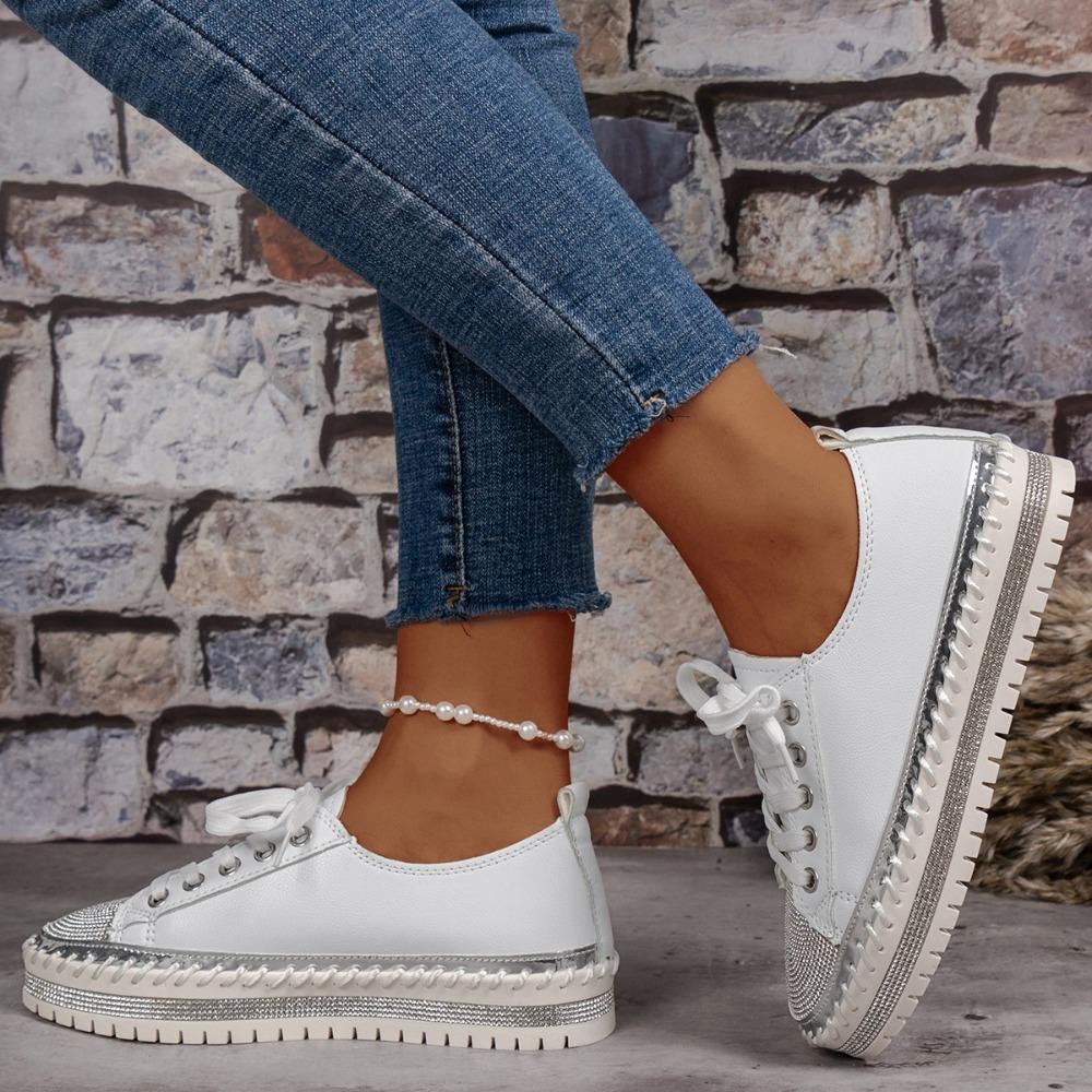 Women Shining Rhinestone Loafers Bowknot Slip-on Thick Botton Casual Ladies Crystal Shoes Female Platform Sneakers Sports