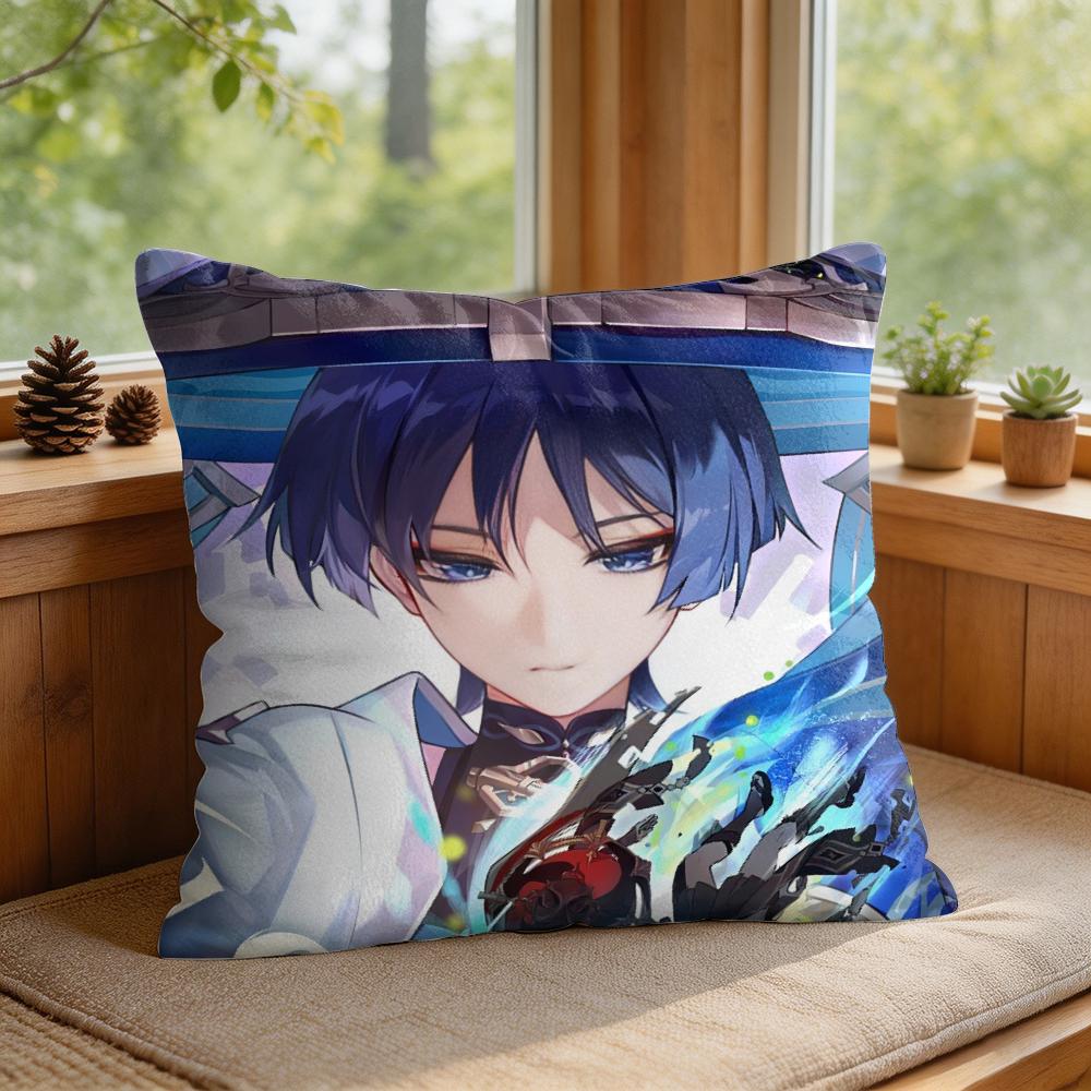 Wanderer Genshin Impact Cushion Cover Square Short Plush Pillow Case Living Room Sofa Home Decor Funda X