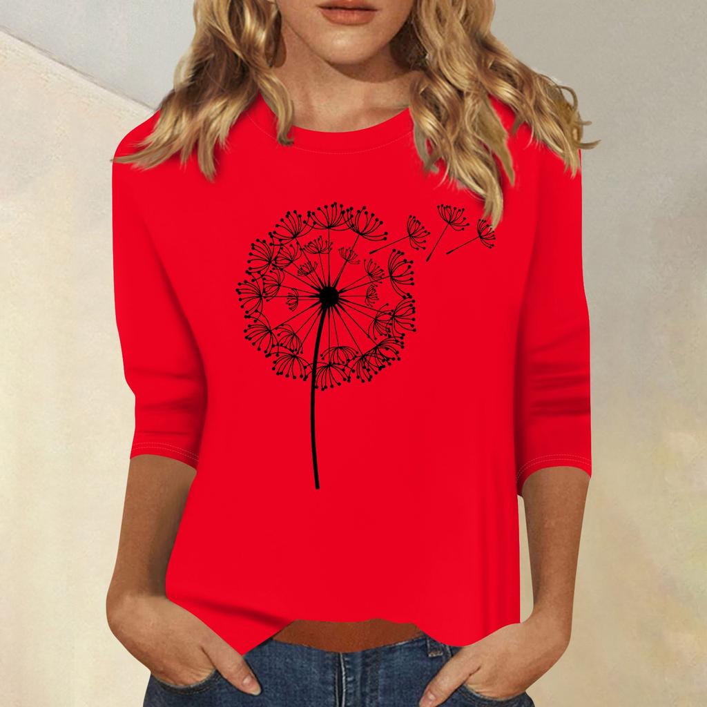 Damenmode, lässig, bedruckt, sieben Ärmel, Rundhalsausschnitt