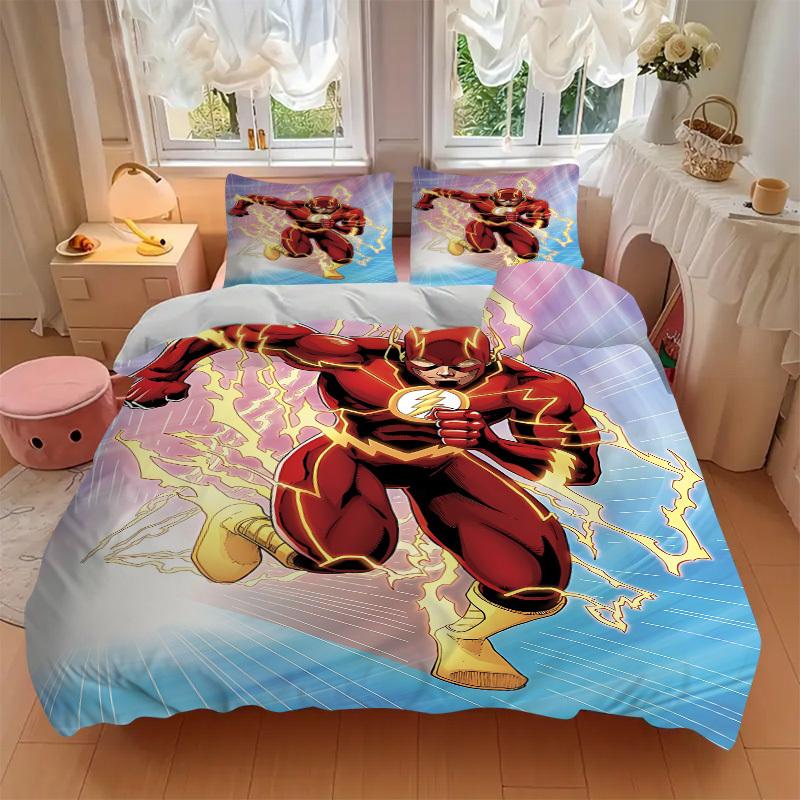 3pcs Flash superhero Duvet Cover Set, 1 Duvet Cover + 2 Pillowcases (No Insert), High-Definition Print for All Seasons,Durable yy251103045