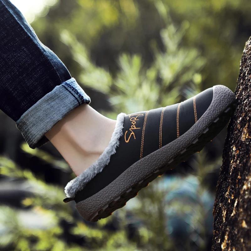 Fashion Slippers Men Winter Home Slippers Slides Unisex Cotton Shoes Plus Velvet Warm Waterproof Cloth Casual Shoes Male Big Size 47 48