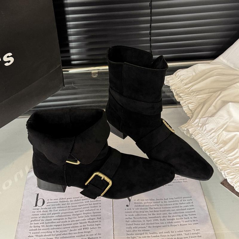 

Женские замшевые ботильоны в стиле вестерн с квадратным носком и толстым каблуком - Ретро ковбойский стиль Мартин для весны и осени 2025 36