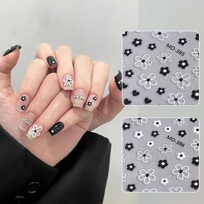 Blossom 3D Nail Stickers White Black Flower Petals Nail Art Decals Elegant Wedding Design Spring Flower Manicure Slider Decor