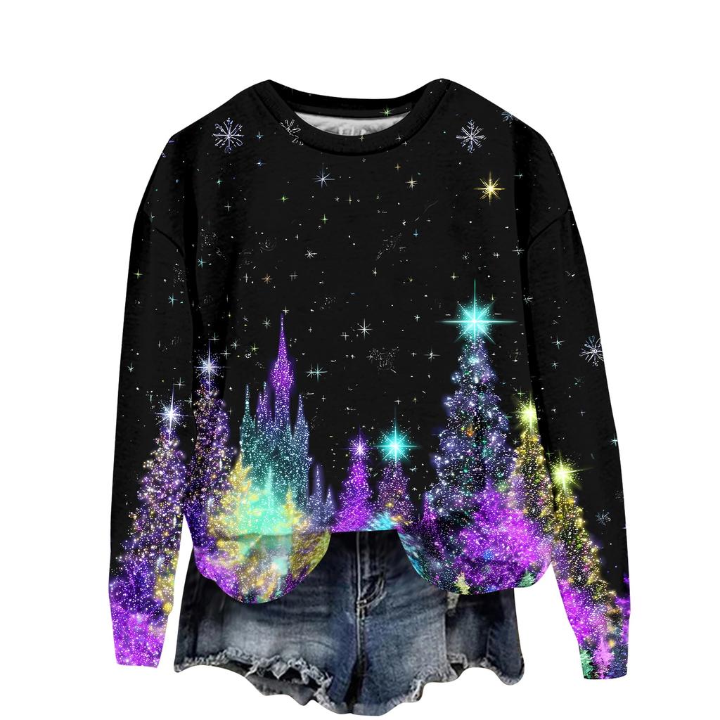 Women's Casual Long Sleeve Christmas Graphic Crewneck Sweatshirt Pullover Top for Holiday Wear