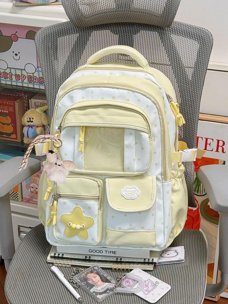 Schoolbag New Fresh and Sweet High-value Backpack Female Dopamine Transparent Pain Bag Japanese Junior High School Students Backpack Female