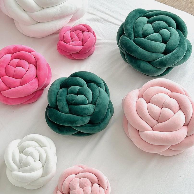 Rose Knot Pillow Art Decorative Flower Shape Throw Pillows Soft Plush Couch Knotted Seat Cushion Handmade Velvet Chair Cushions