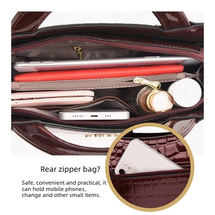 Crocodile pattern glossy handbag women's shoulder messenger bag