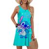 Vestido Feminino Verão Casual Vestido Camiseta Saída de Praia Disney Lilo&Stitch Vestido Regata Plissado Costas Abertas