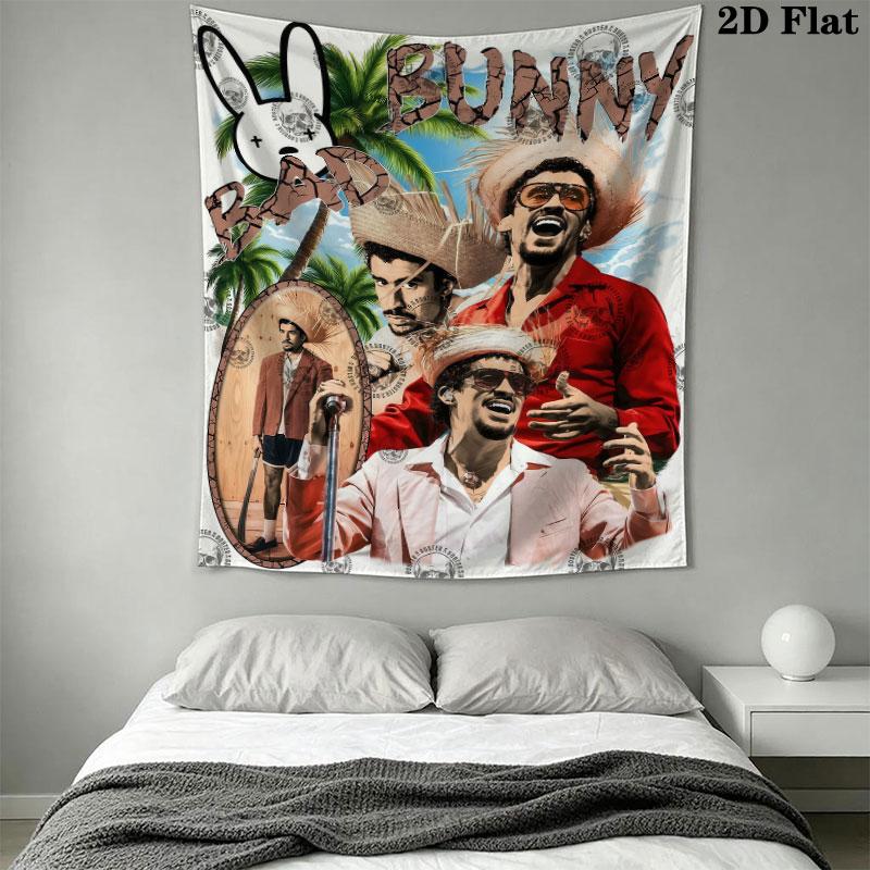 Bad Bunny Flow Wall Hanging Printed Fabric Blanket Decorative Tapestries for Bedroom Living Room Home Decor