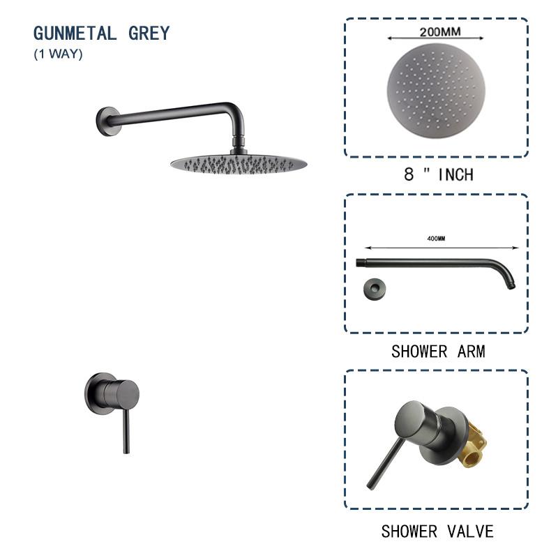 

Gunmetal Grey Hot And Cold Shower System With Concealed Brass Diverter Valve Kit 1/2/3 Way Mixer Tap Handheld Head Bathtub Spout