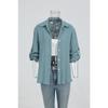 Womens Casual Button Up Long Sleeve Roll Tab Sleeve Shirt
