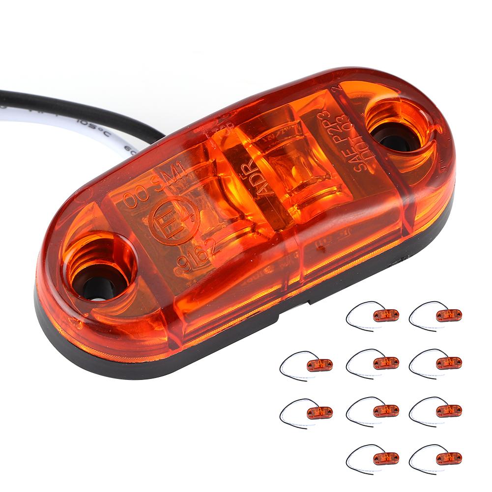 10pcs 2.5in 2LED Side Marker Light Oval Super Bright Waterproof Lamp for Car Trailer TruckAmber