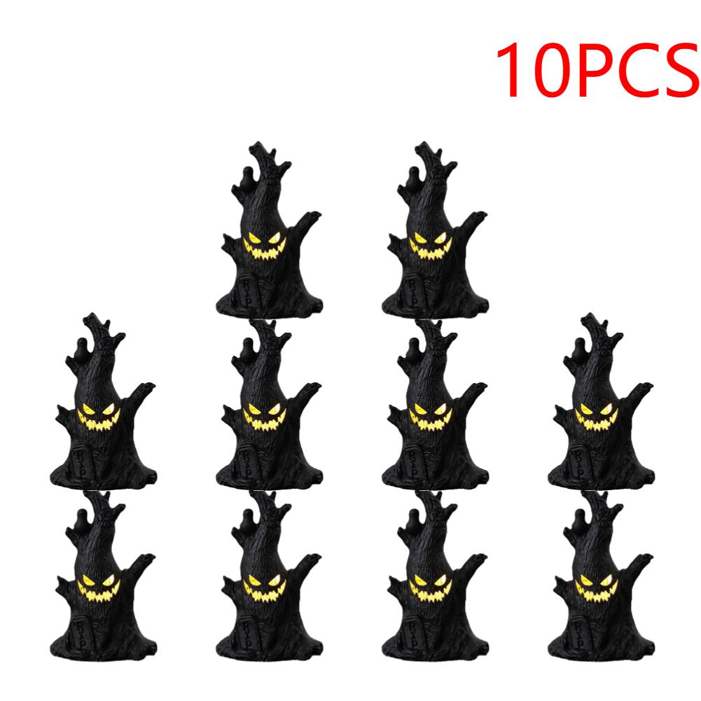 1-10PCS Halloween LED Ghost Face Tree Statue with BatterySpooky Tree Demon Statue Tabletop Bark Face Figurine for Indoor Outdoor