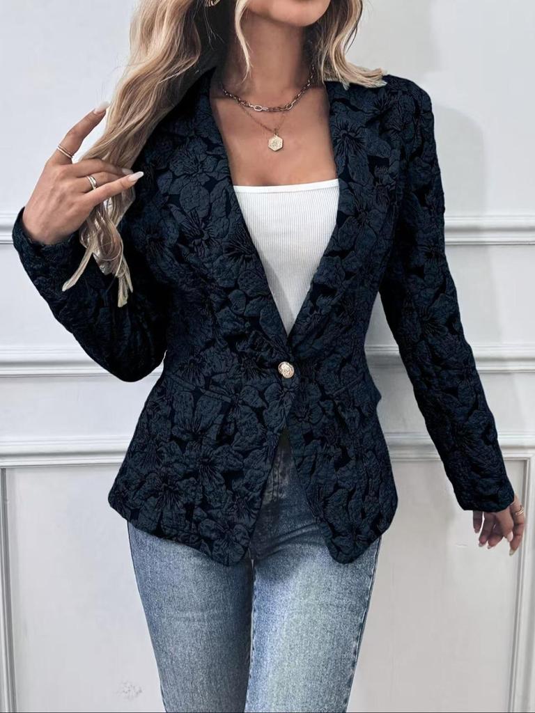 Casual Women's Spring/Autumn Retro Lily Jacquard Slim Fit Short Jacket