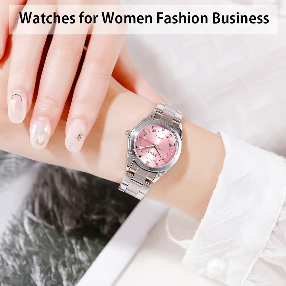 SKMEI Women's Classic Analog Quartz Watch Silver Stainless Steel Waterproof Casual Simple Design