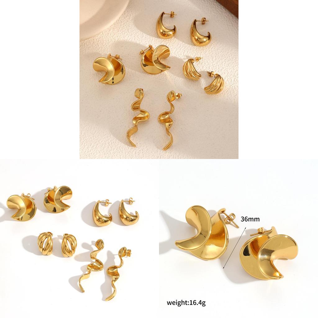 Geometric Titanium Steel Earrings For Women Unique Asymmetrical Studs Jewelry