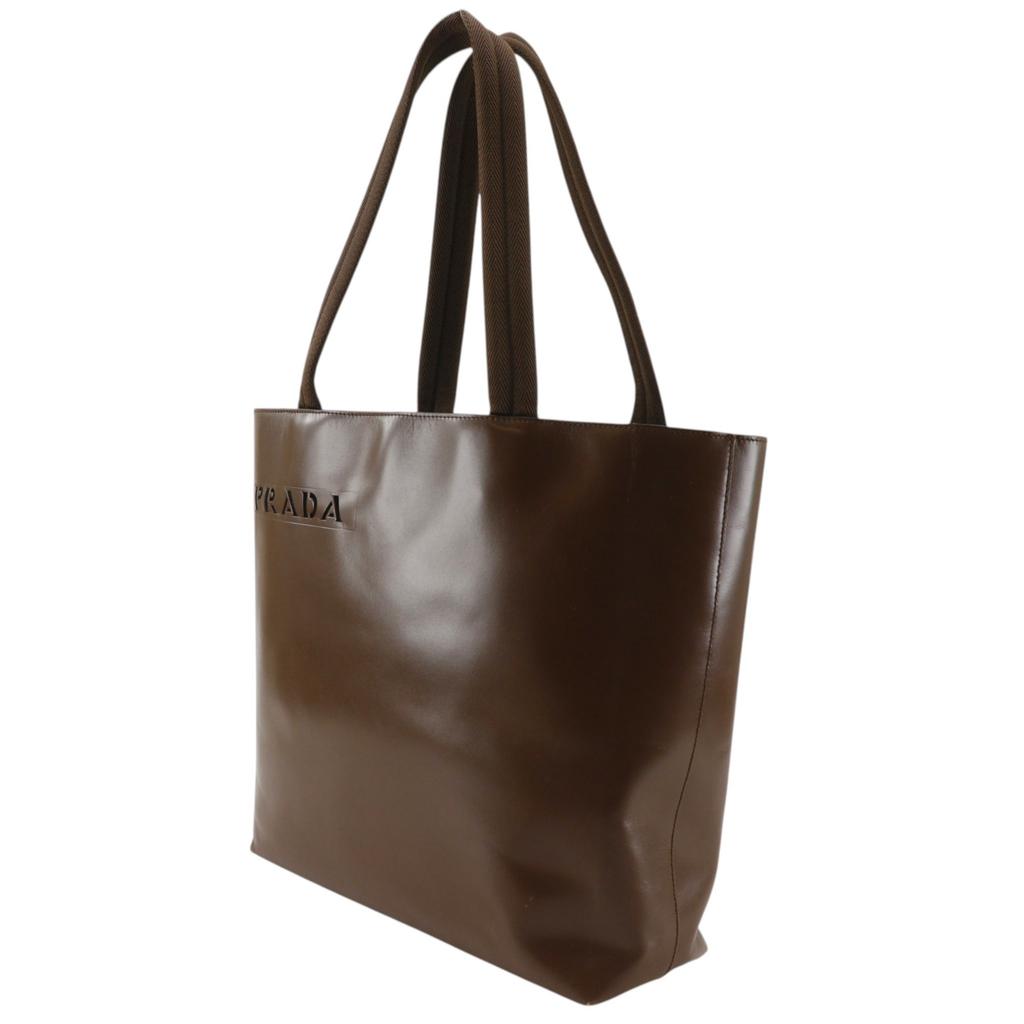 PRADA logo Tote Bag B9314 Brown leather Women Used