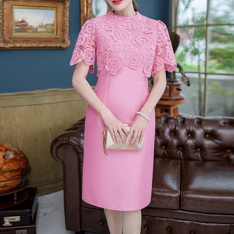 

ZANZEA Женское повседневное кружевное лоскутное летнее платье с коротким рукавом 4XL розовый