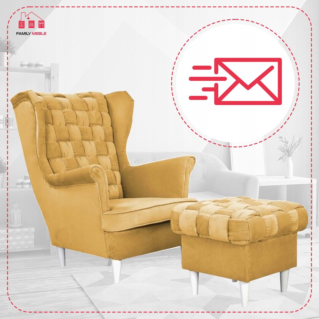 Carol Wing Chair with Footrest Scandinavian Family Meble Yellow Honey