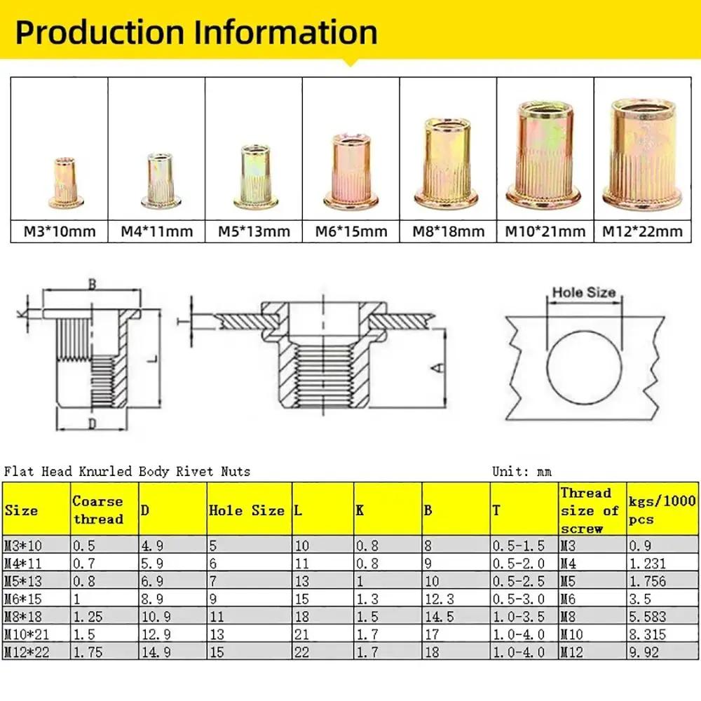 11Pcs/Set Mandrel Staple Hand Rivet Nut M3 M4 M5 M6 M8 M10 Easy Installation Manual Riveter Tool with Rivet Nuts