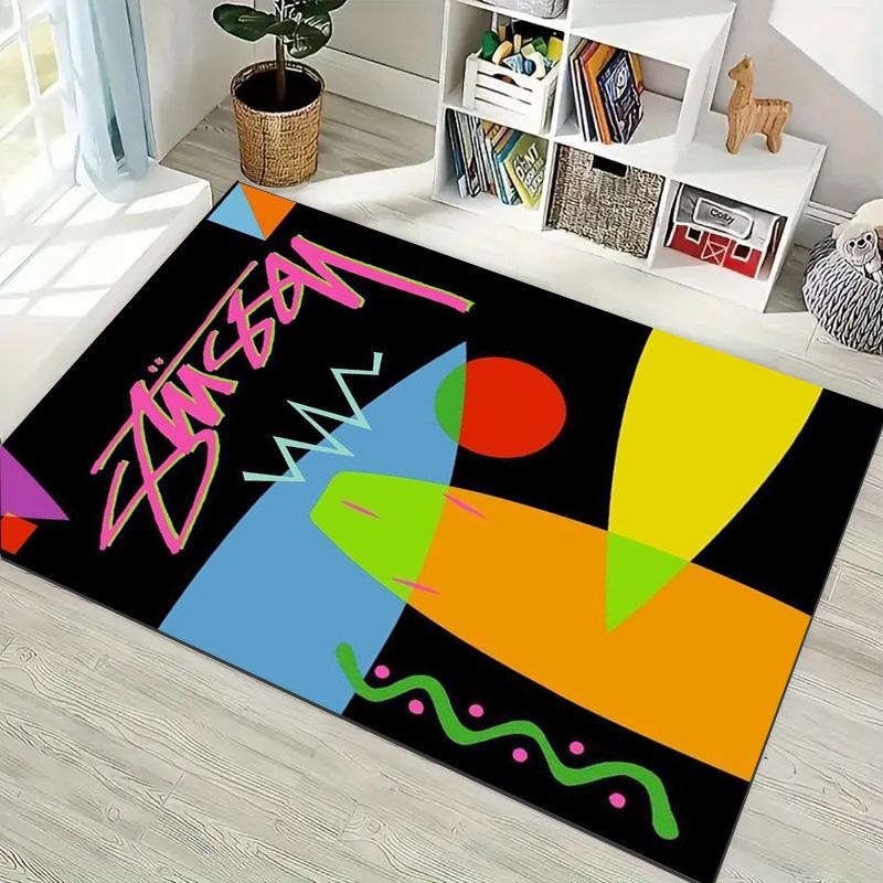 White Base Black Beat Generation Retro Photo Signature Logo Area Rug Non Slip Mat, Vintage Street Culture Carpet for Bedroom Decor