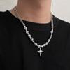 High-End Personalized Titanium Steel Necklace Irregular Metal Stone Ice Crack Cross Necklace Clavicle Chain